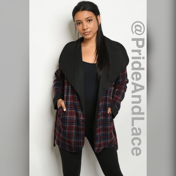 LAST 1️⃣🔴⚫️BLACK BURGUNDY CHECKERED TRENCH JACKET⚫️🔴 - Picture 4 of 10